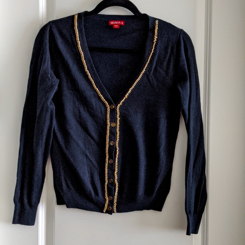Black Cardigan with Gold details size Medium